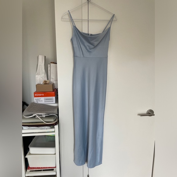 BHLDN CALI SATIN CHARMEUSE MIDI DRESS - color Storm Cloud - Picture 2 of 3